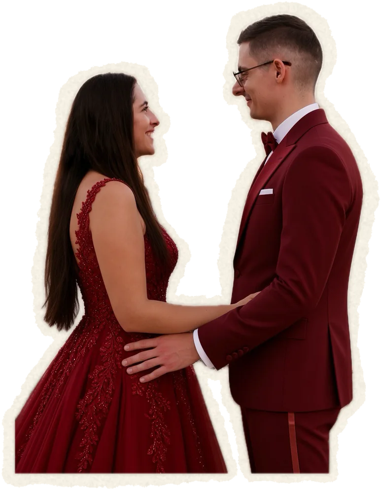Jen and Axel smiling at each other in front of Valletta